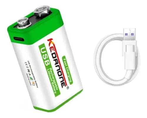 بطارية ليثيوم شحن 9V USB مع كبل